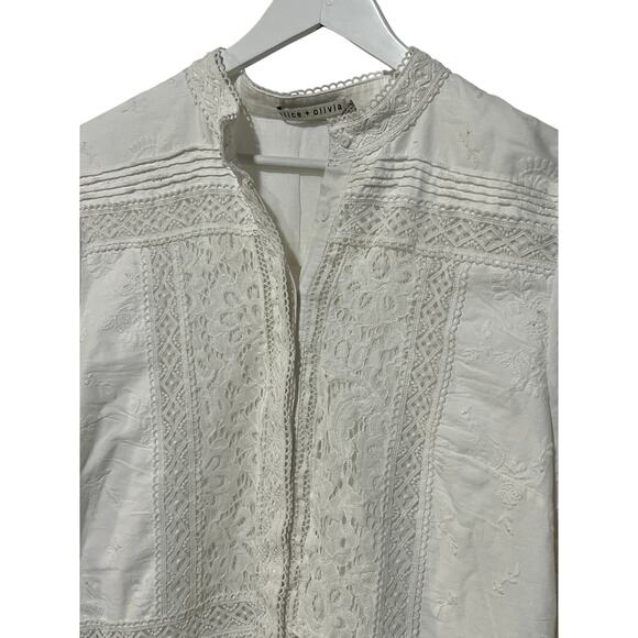 ALICE AND OLIVIA XLARGE CALIN TIERED LACE MINI DRESS OFF WHITE MSRP $495 - Picture 8 of 16